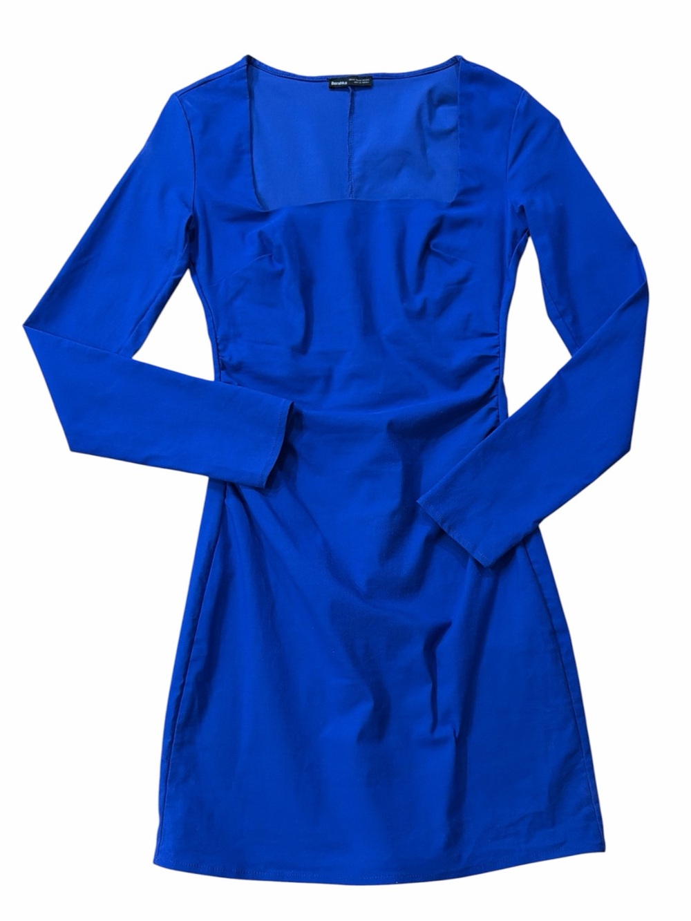 Bershka Royal Blue Square-Neck Ruched Mini Dress